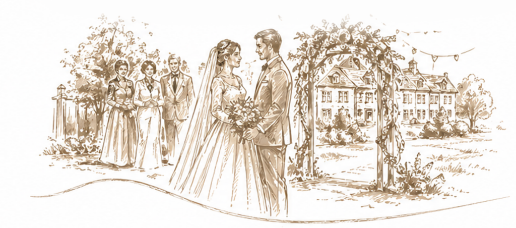 Geschichte-Hochzeiten Illustration Brautpaar, beige